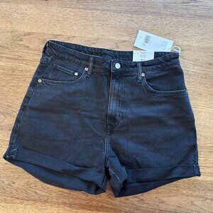 H&M Black Sizes 10 & 12 Women's Denim Mom Shorts NWT Reg Fit Ultra High Waist